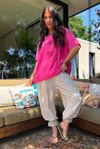 Izi Cheesecloth Button Tee Hot Pink